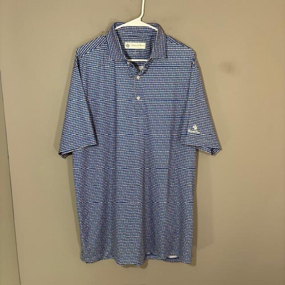 Donald Ross Polo Shirt Mens Large Blue Sunglasses Print Golf Stretch Jersey Top